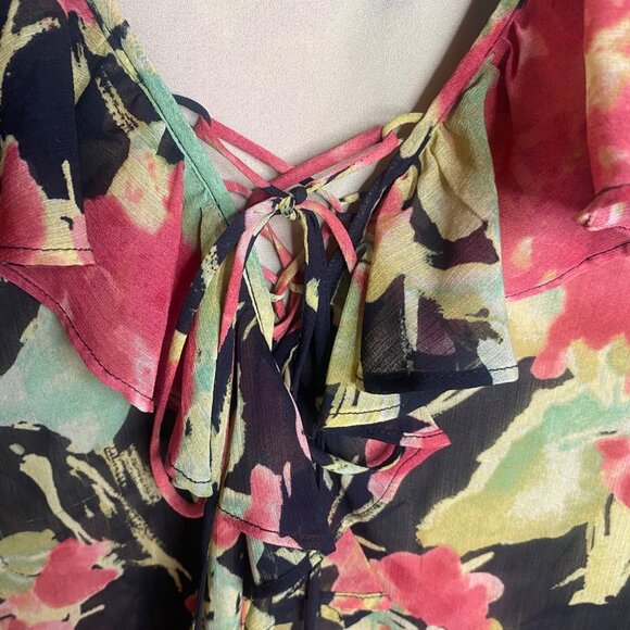 Lauren Ralph Lauren Blouse Womens SP Small P Floral Sheer Lined Ruffle Neck Care - Picture 4 of 12